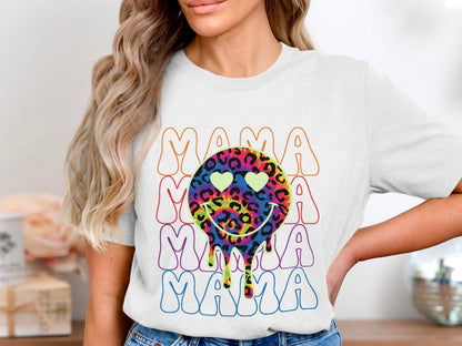 Mama Rainbow Leopard Heart Drip Graphic T-Shirt