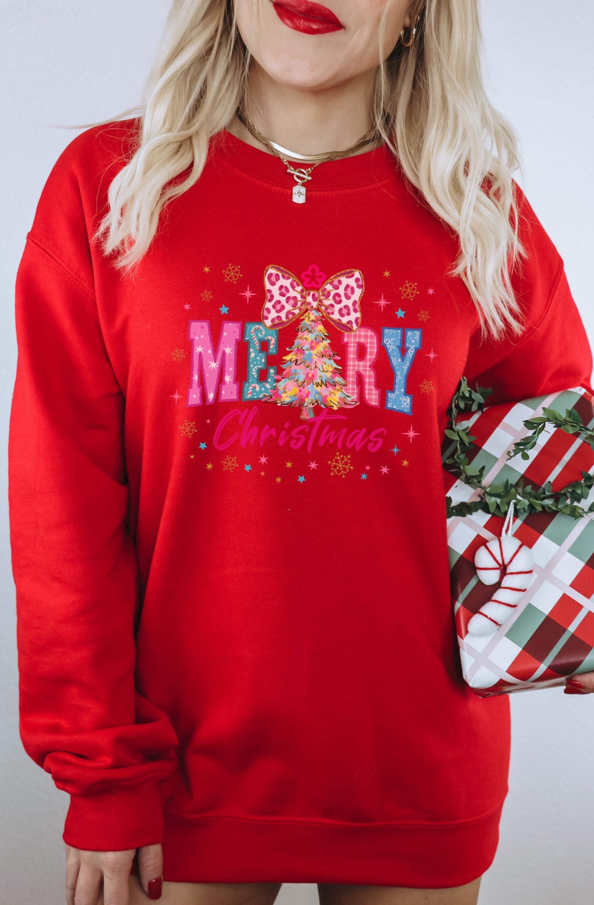 Festive Merry Christmas Red Sweatshirt Holiday Outfit