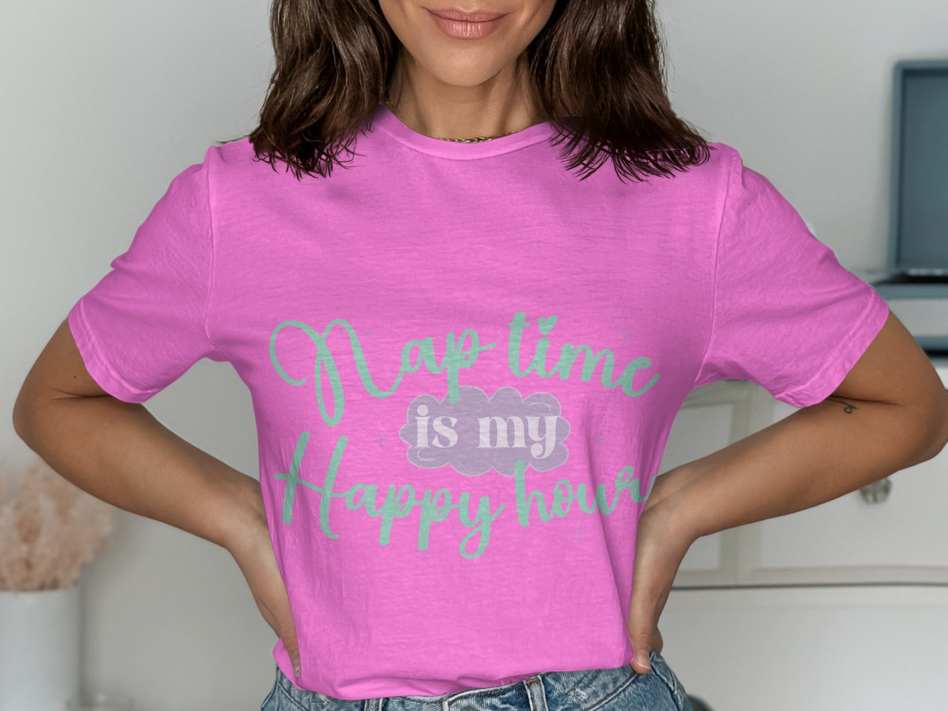 Nap Time is My Happy Hour printed pink shirt