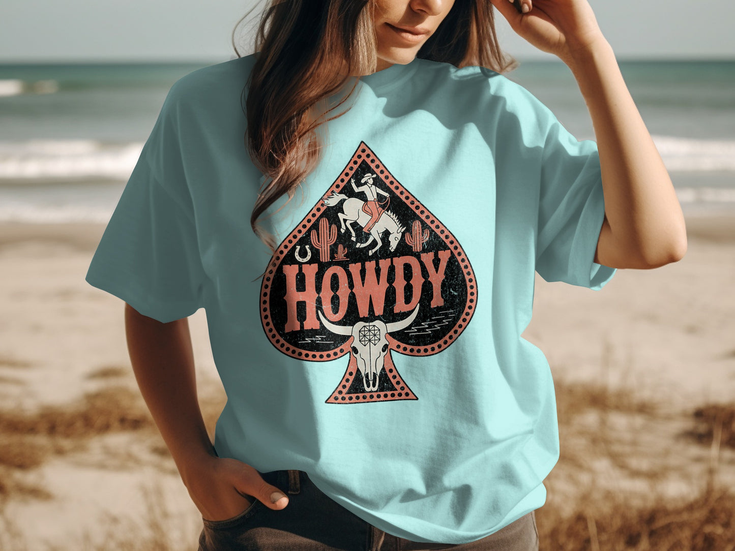 Howdy Western Rodeo Graphic on Light Blue Shirt