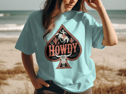 Howdy Western Rodeo Graphic on Light Blue Shirt