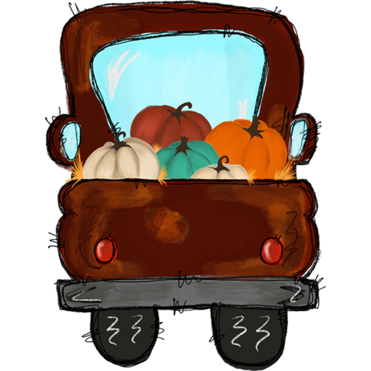 Vintage Truck with Colorful Pumpkins Illustration