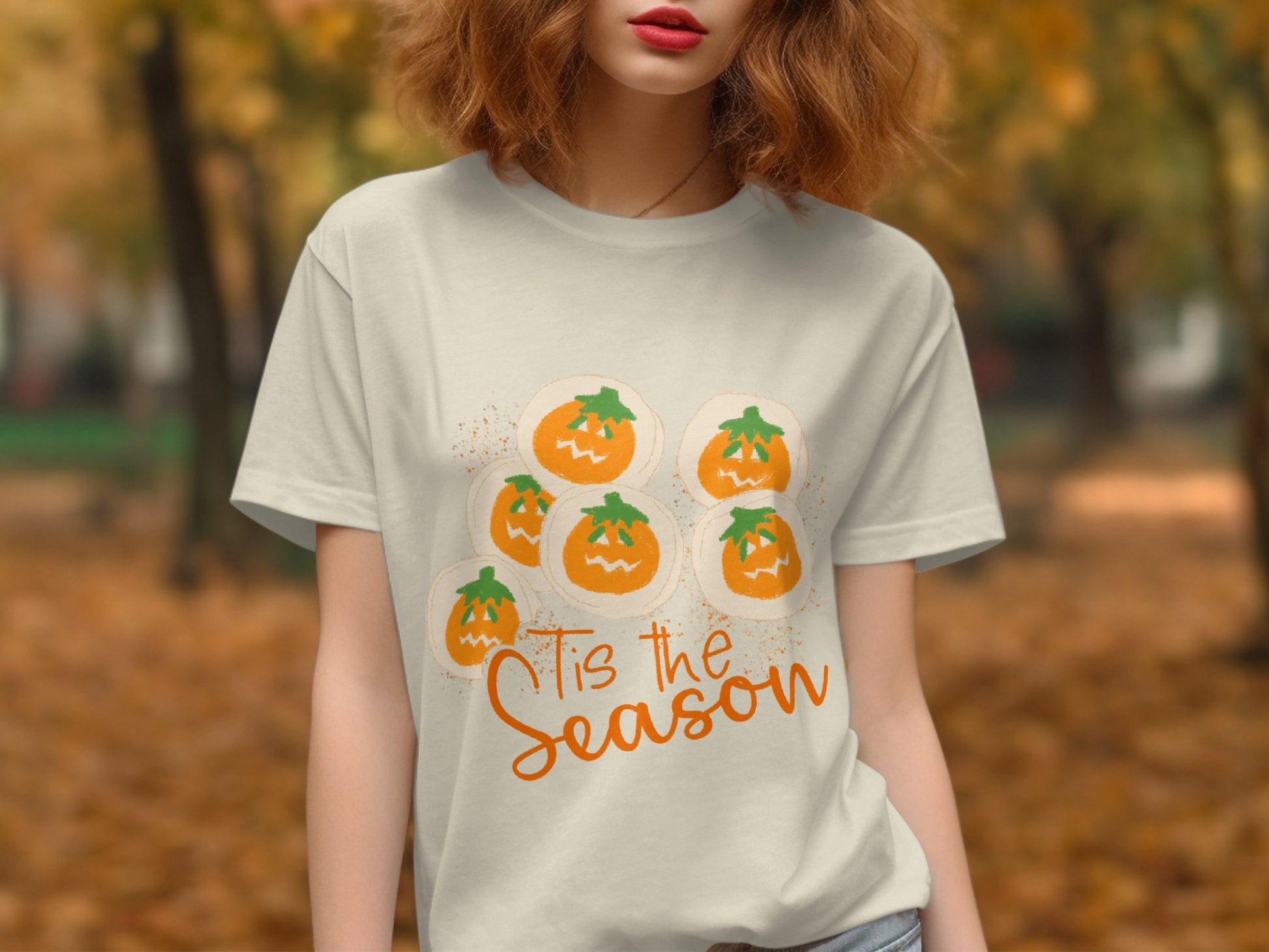 Tis the Season Orange Pumpkins Graphic Top