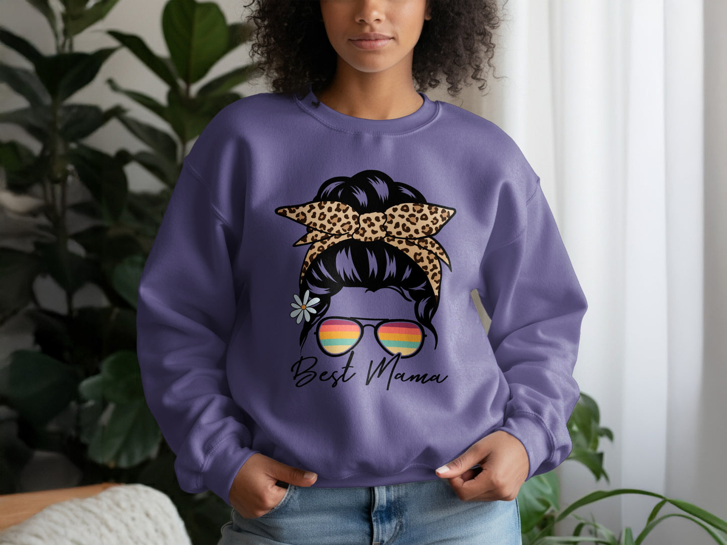 Best Mama Sweatshirt with Rainbow Sunglasses Design