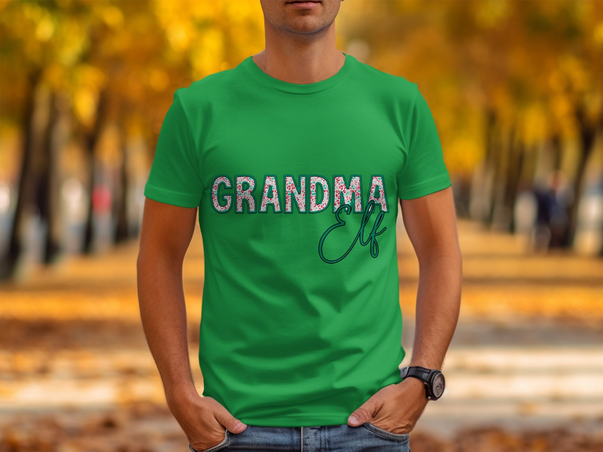 Grandma Elf Festive Graphic Tee Shirt