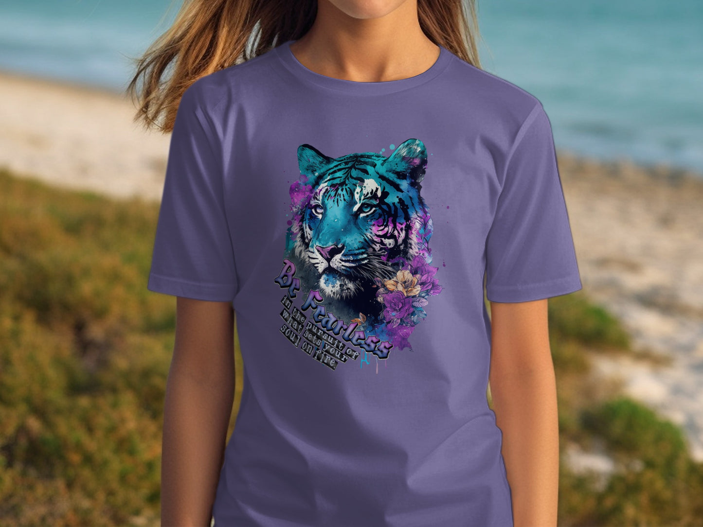 Be Fearless Blue Tiger Graphic T-Shirt