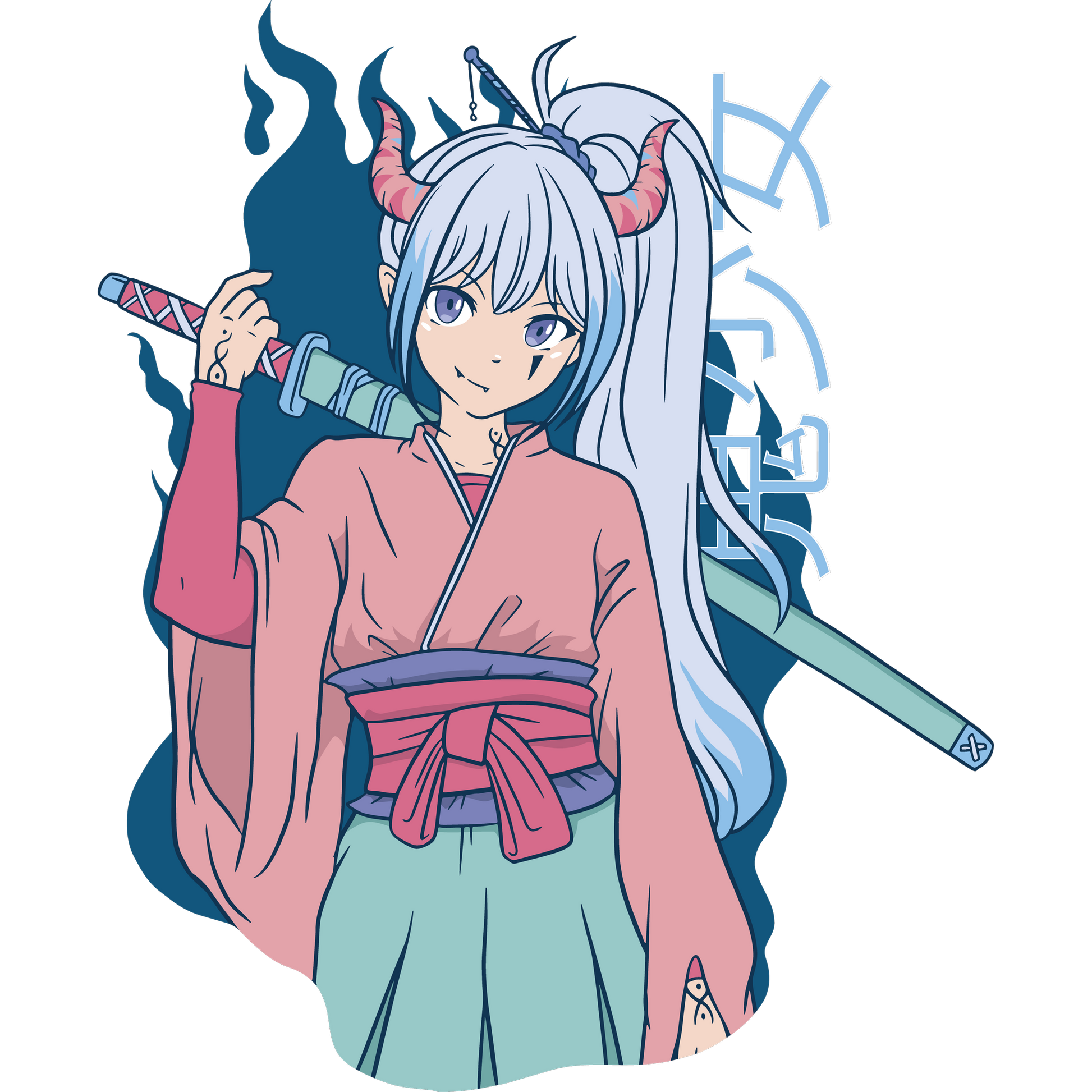 Anime Girl with Sword Illustration Wall Art Print