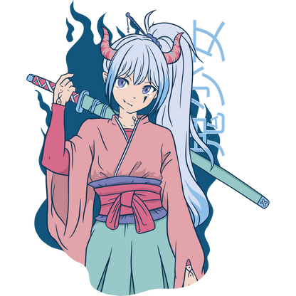 Anime Girl with Sword Illustration Wall Art Print