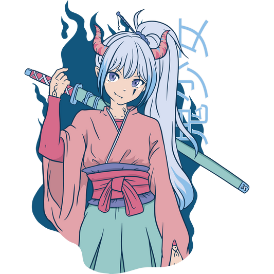 Anime Girl with Sword Illustration Wall Art Print