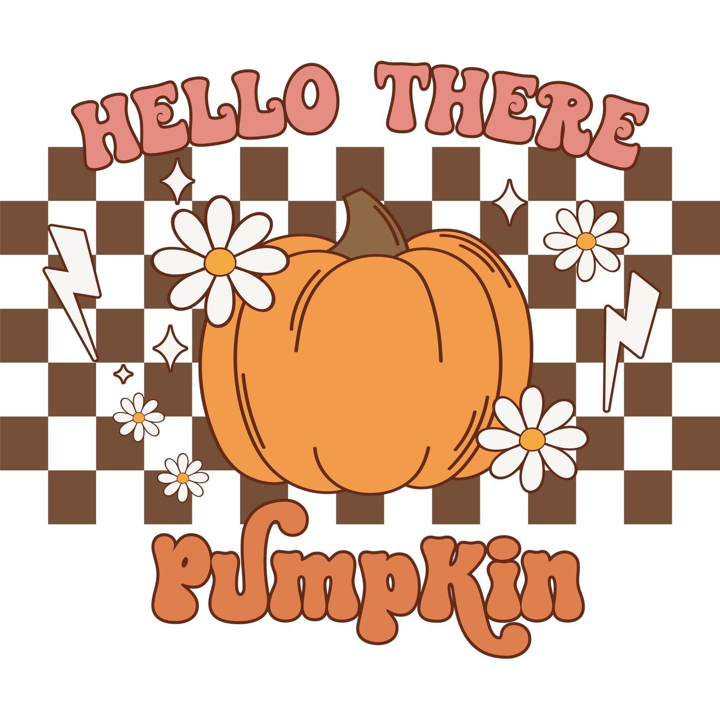 Hello There Pumpkin Checkered Daisy Design Shirt