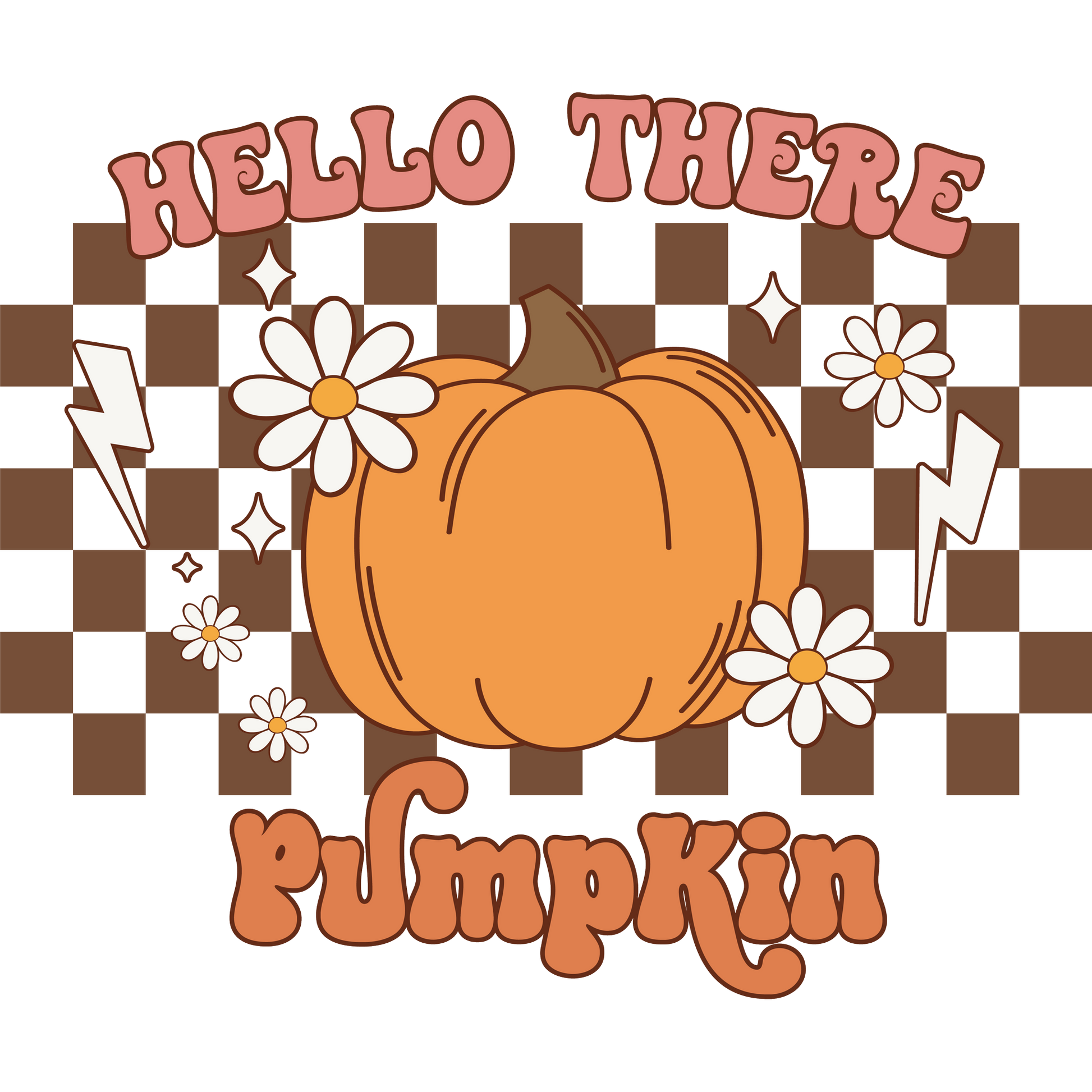 Hello There Pumpkin Checkered Daisy Design Shirt
