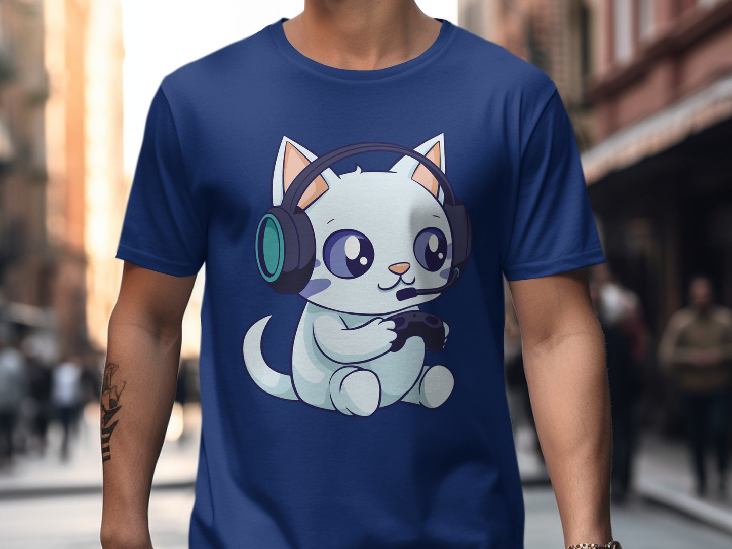 Cute Cat Gamer in Headphones T-shirt