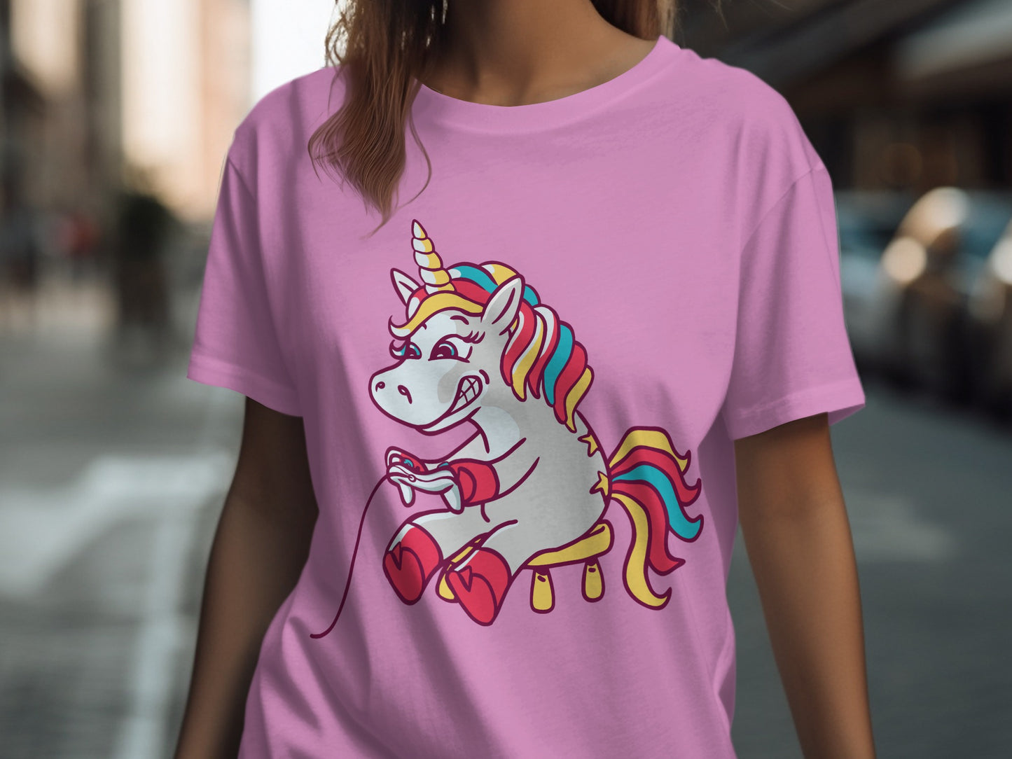 Vibrant Unicorn Graphic Tee with Rainbow Mane Design