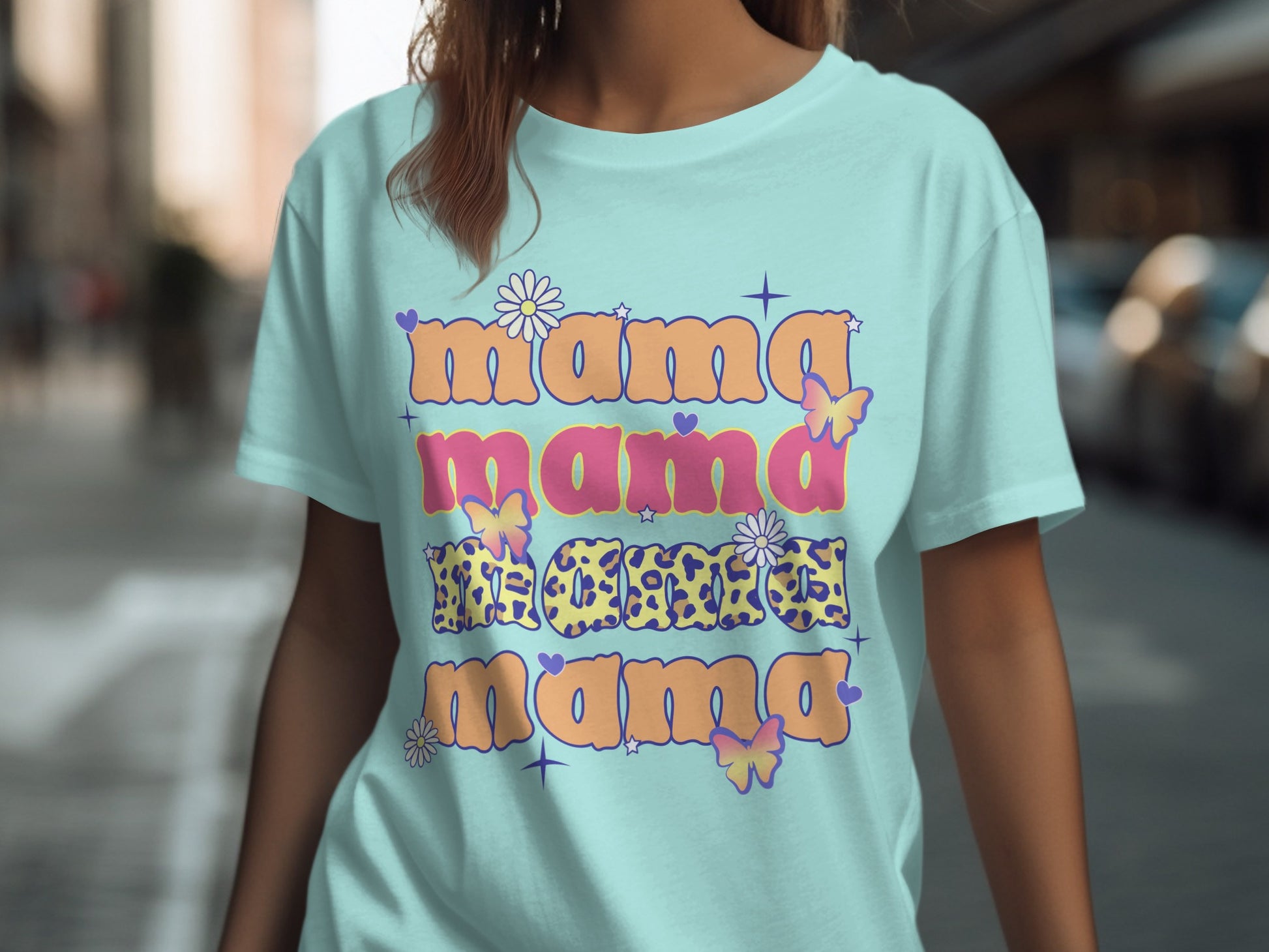 Mama Butterfly Floral Leopard Print T-shirt