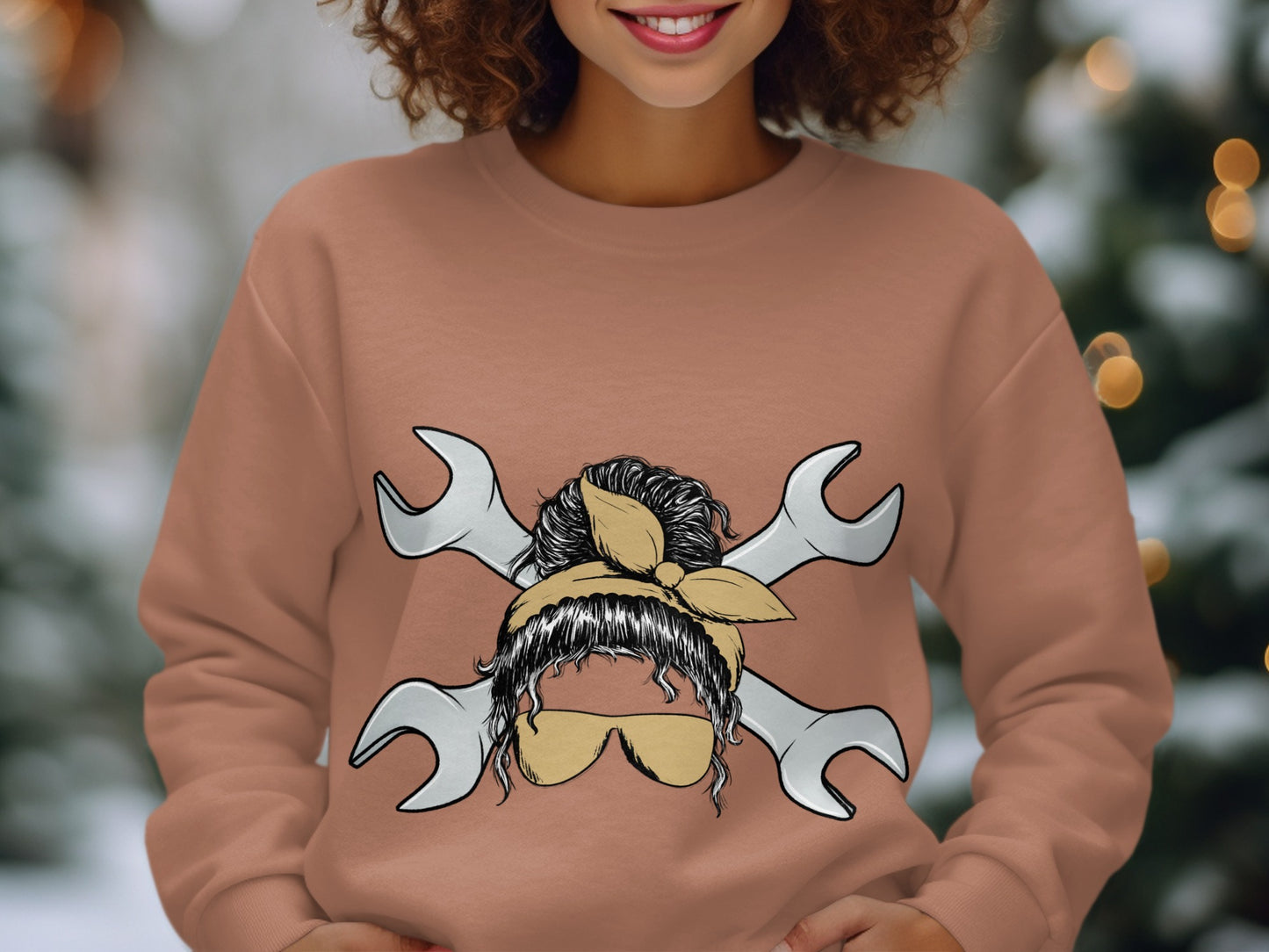 Wrenches and Woman with Sunglasses Graphic Sweatshirt