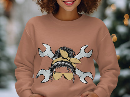 Wrenches and Woman with Sunglasses Graphic Sweatshirt