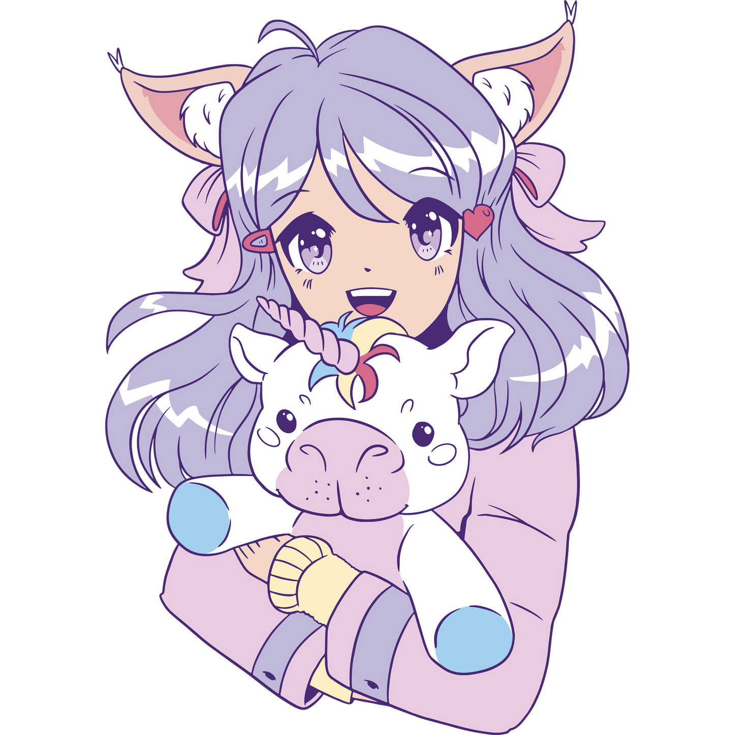 Adorable Anime Girl with Unicorn Plush Design