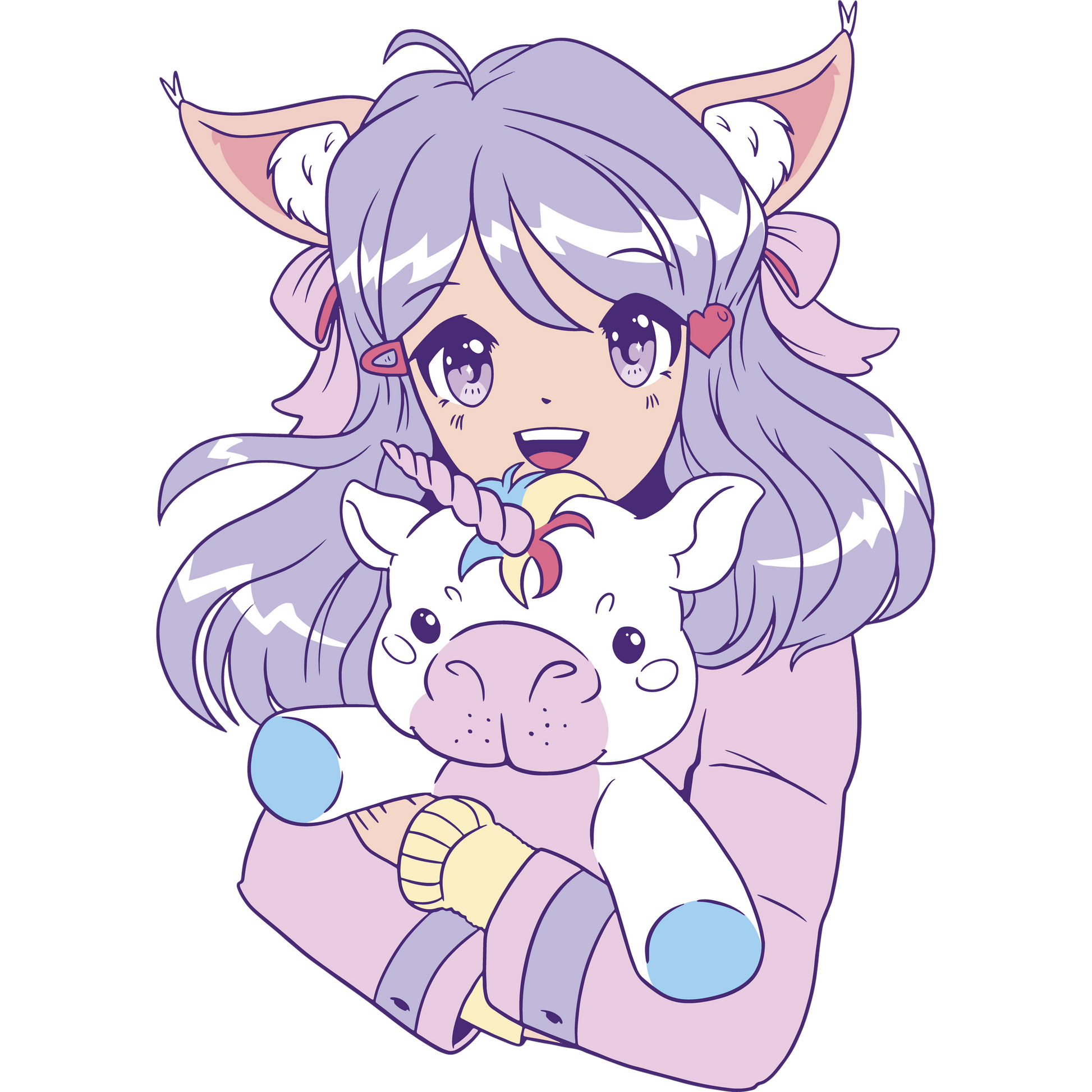 Adorable Anime Girl with Unicorn Plush Design