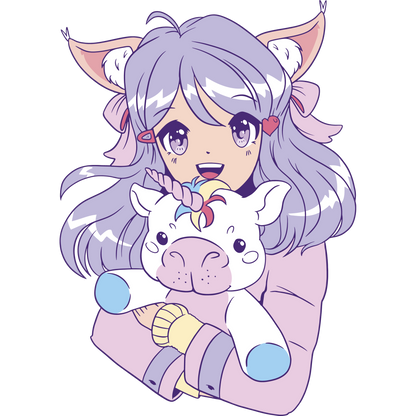 Adorable Anime Girl with Unicorn Plush Design