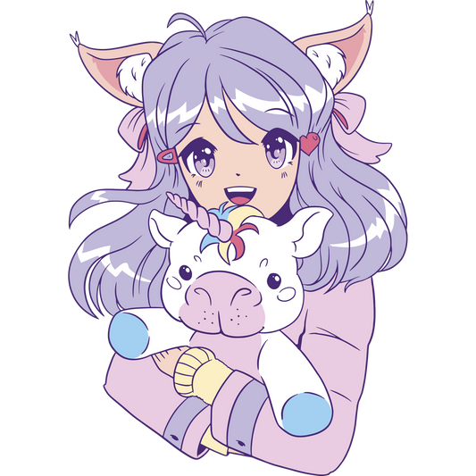 Adorable Anime Girl with Unicorn Plush Design