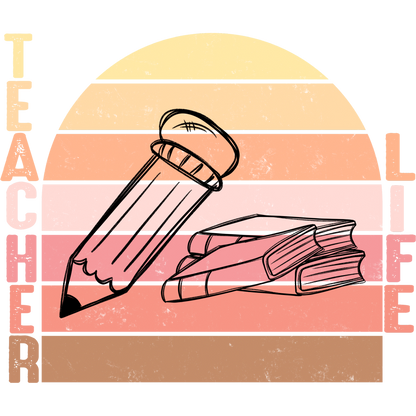 Retro Teacher Life Pencil and Books Design Shirt