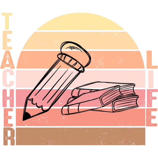Retro Teacher Life Pencil and Books Design Shirt