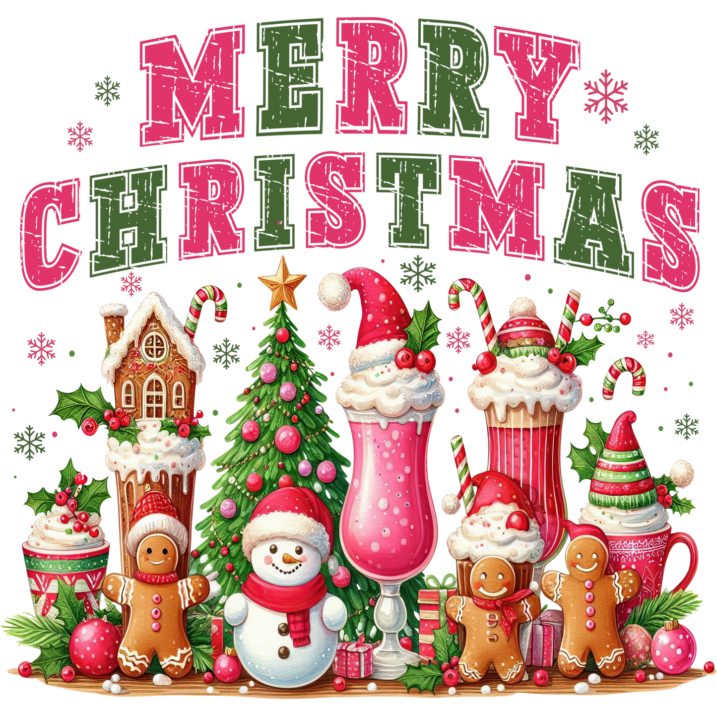 Merry Christmas Gingerbread And Snowman Scene Decor