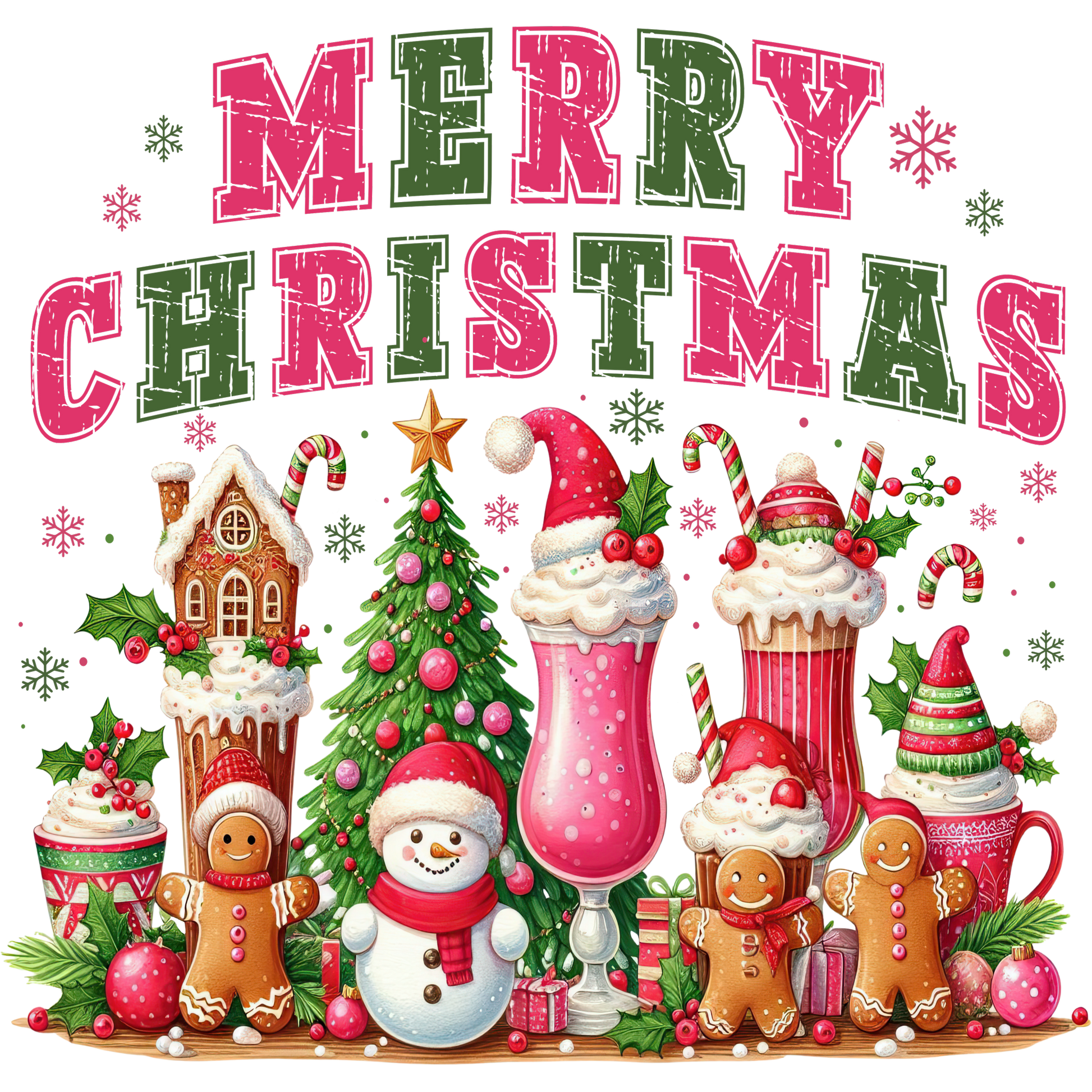 Merry Christmas Gingerbread And Snowman Scene Decor