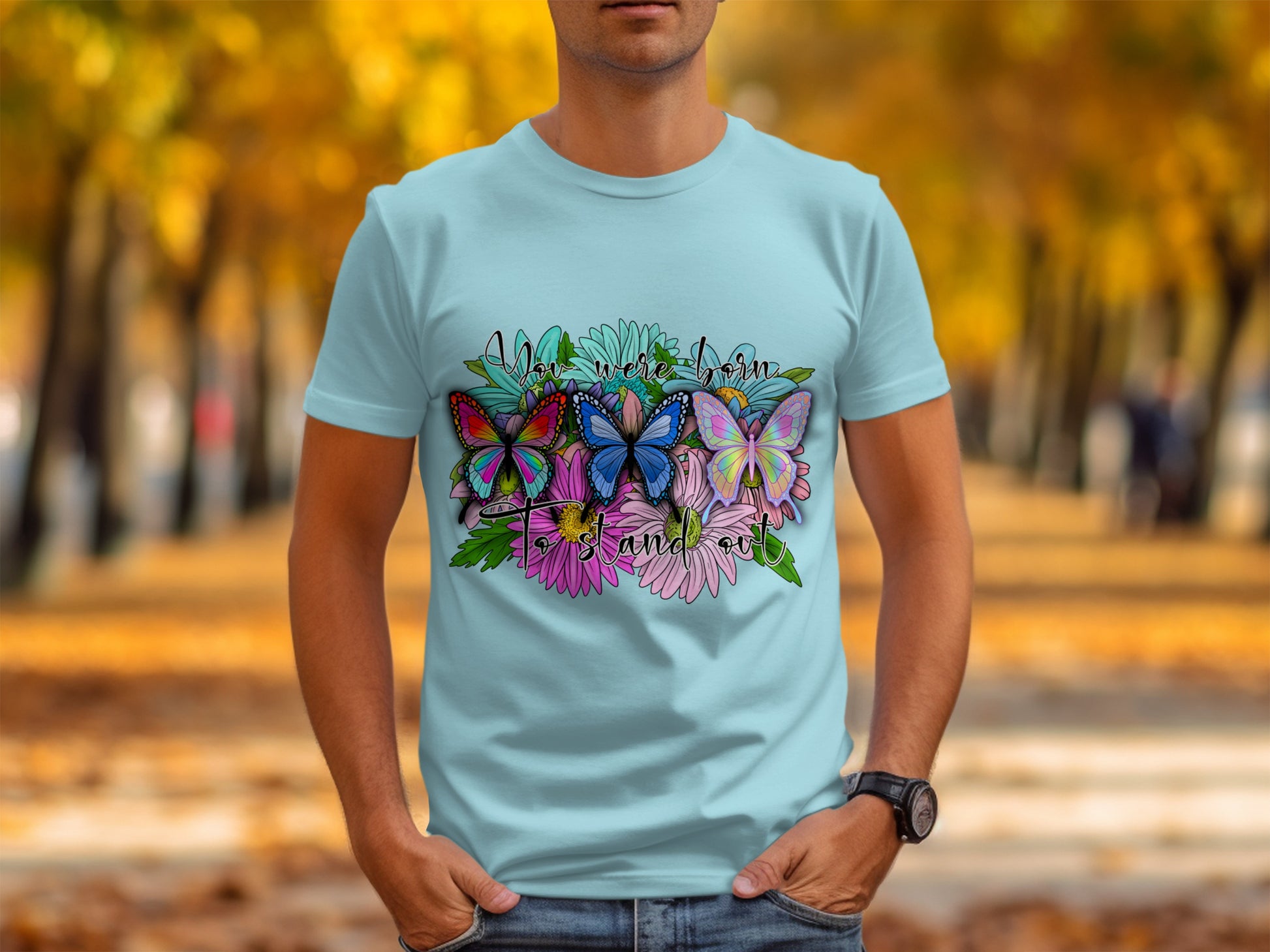 Vibrant Butterfly and Flowers T Shirt Design