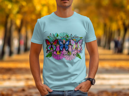Vibrant Butterfly and Flowers T Shirt Design