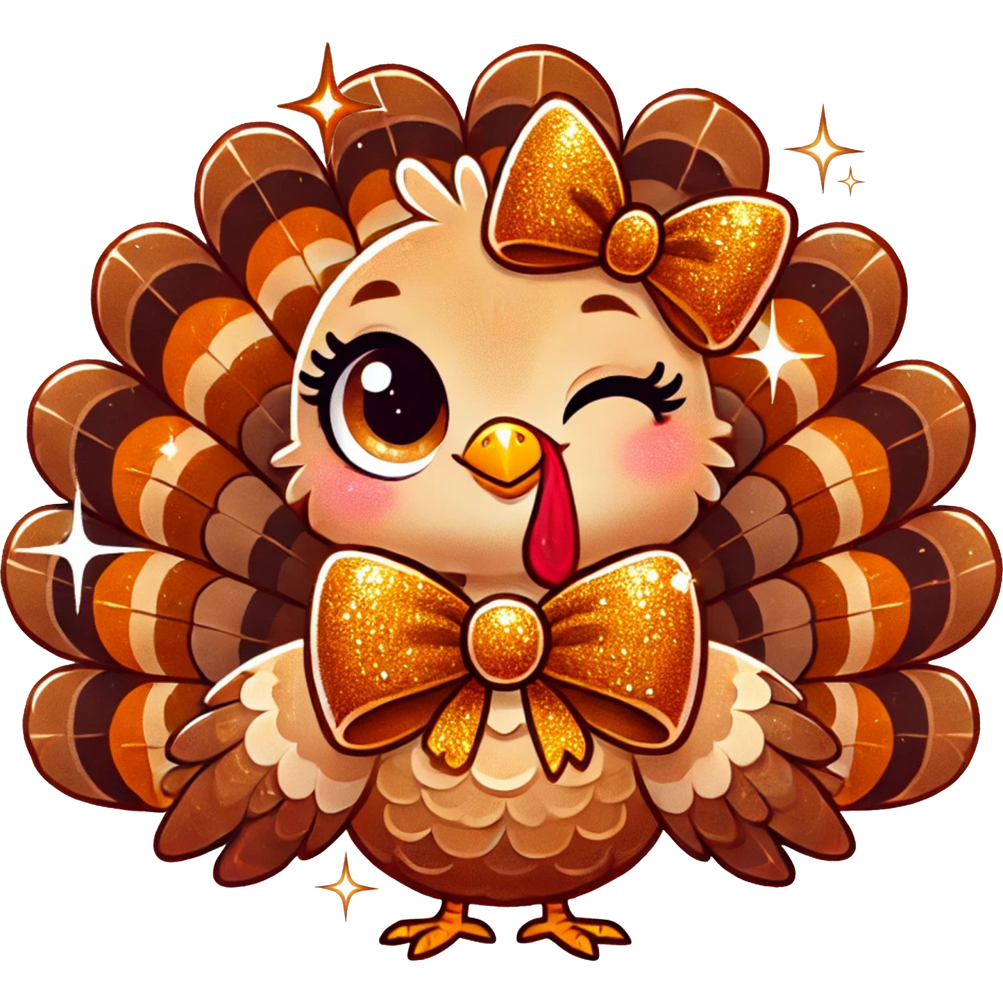 Cute Cartoon Turkey with Bows and Sparkles Product