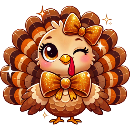 Cute Cartoon Turkey with Bows and Sparkles Product