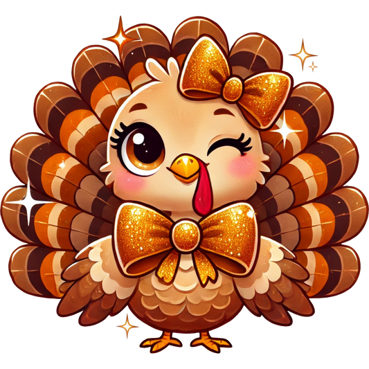 Cute Cartoon Turkey with Bows and Sparkles Product