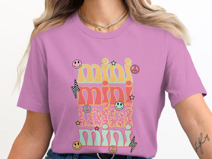 Retro Mini Graphic Tee with Peace Signs and Smiles