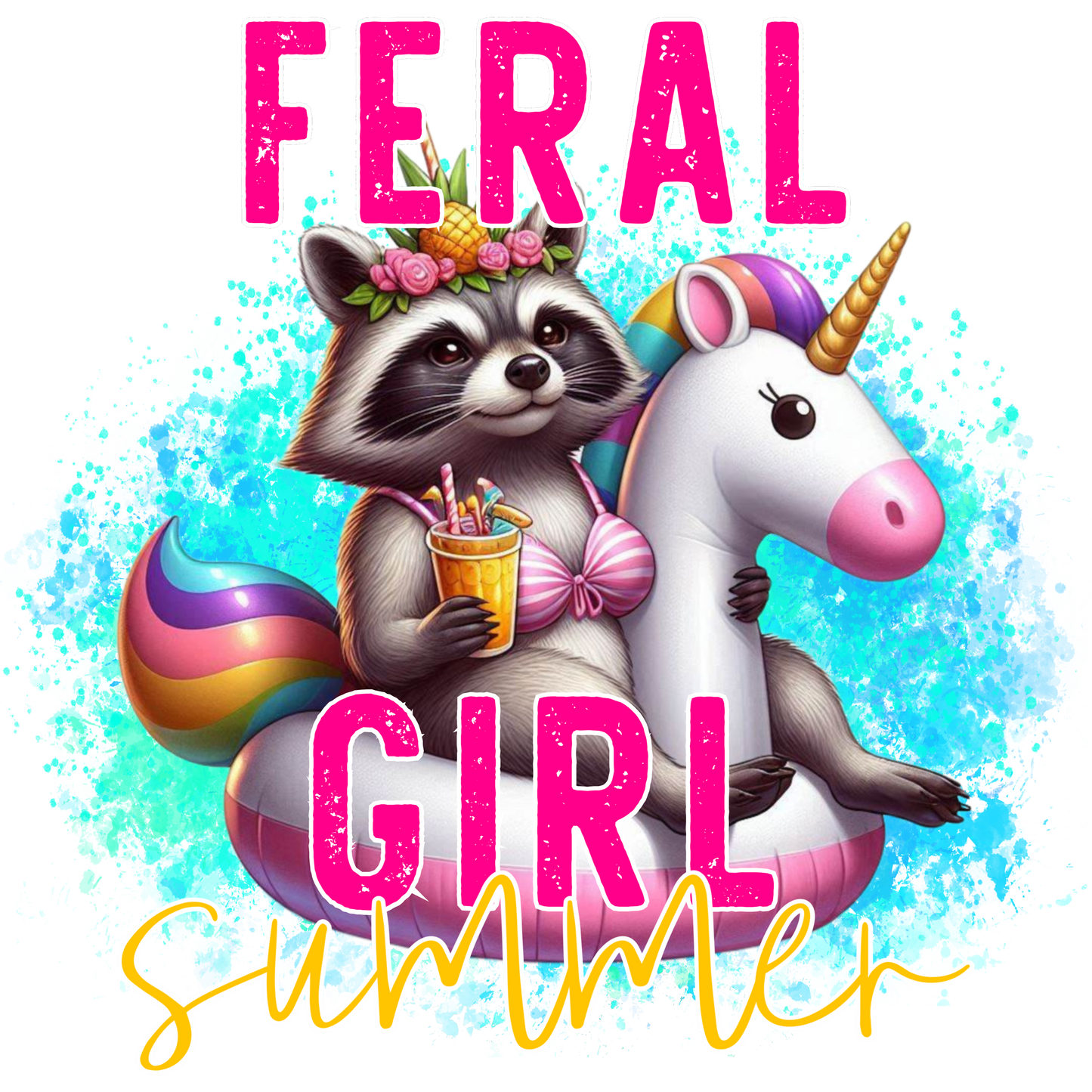 Cute Feral Girl Summer Design with Raccoon