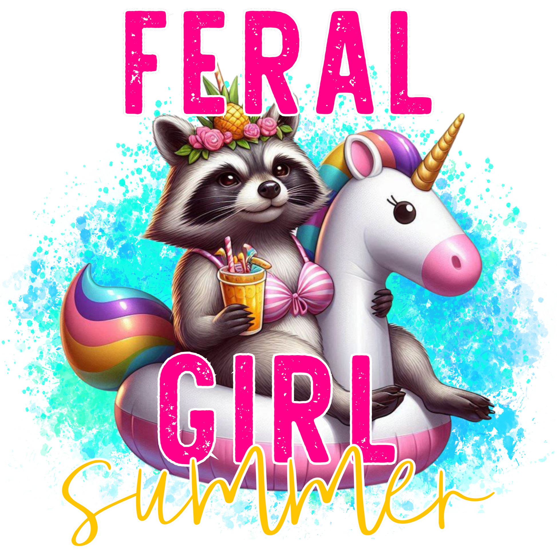 Cute Feral Girl Summer Design with Raccoon