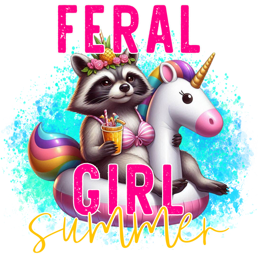 Cute Feral Girl Summer Design with Raccoon