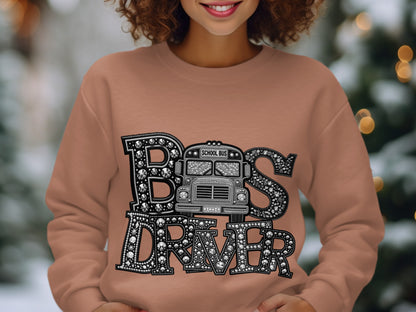 School Bus Driver Sparkle Graphic Sweatshirt