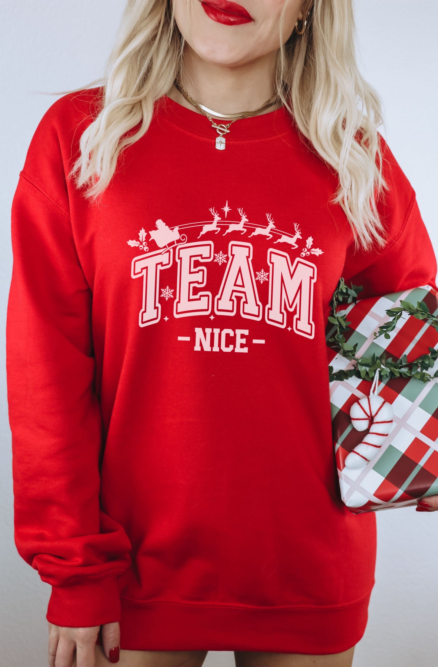 Festive Red Team Nice Sweater for Holiday Spirit