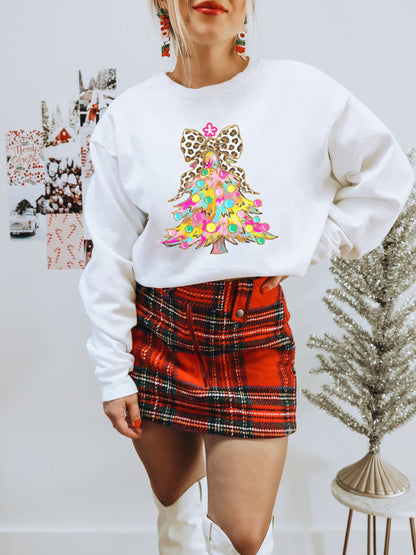 Festive Leopard Printed Christmas Tree Sweatshirt product
