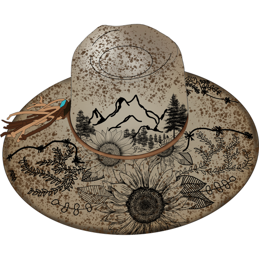 Artistic Mountain and Floral Print Hat Product
