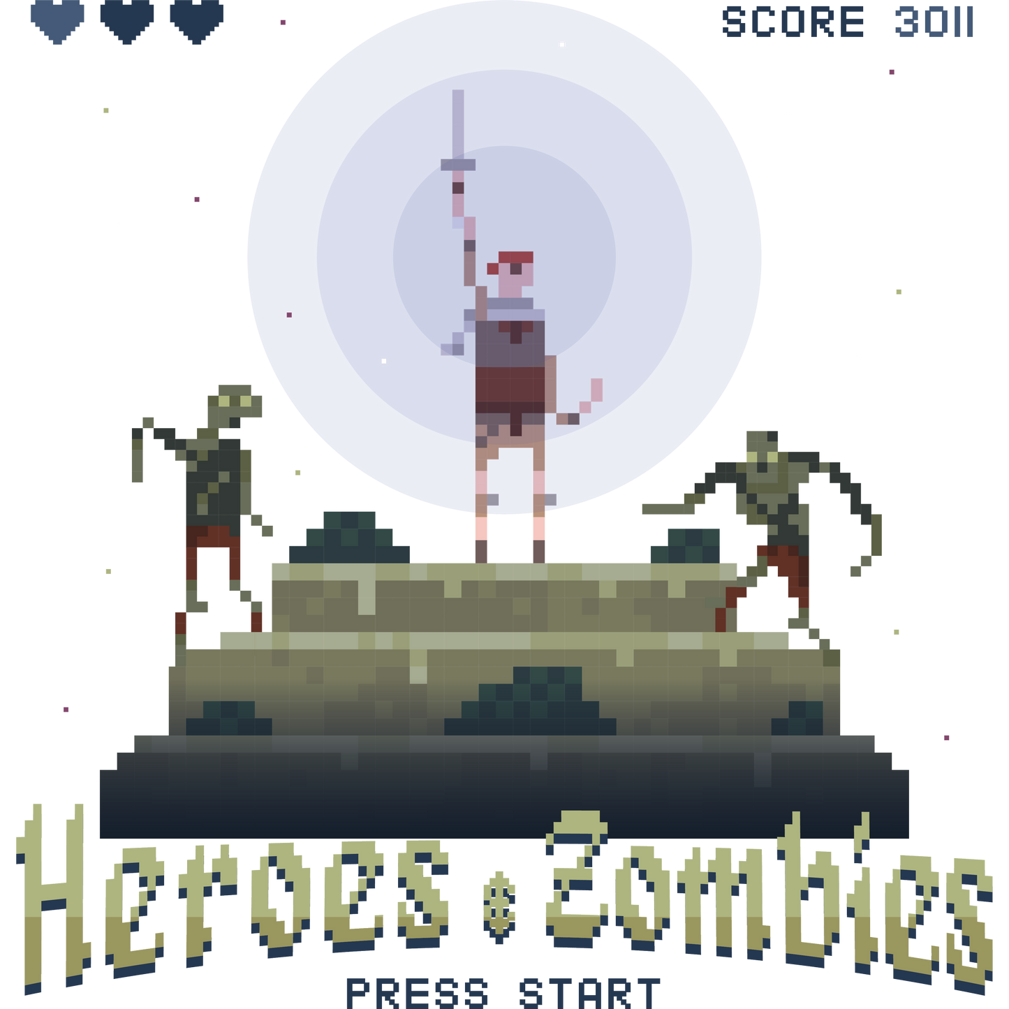 Heroes Zombies Retro Pixel Art Print