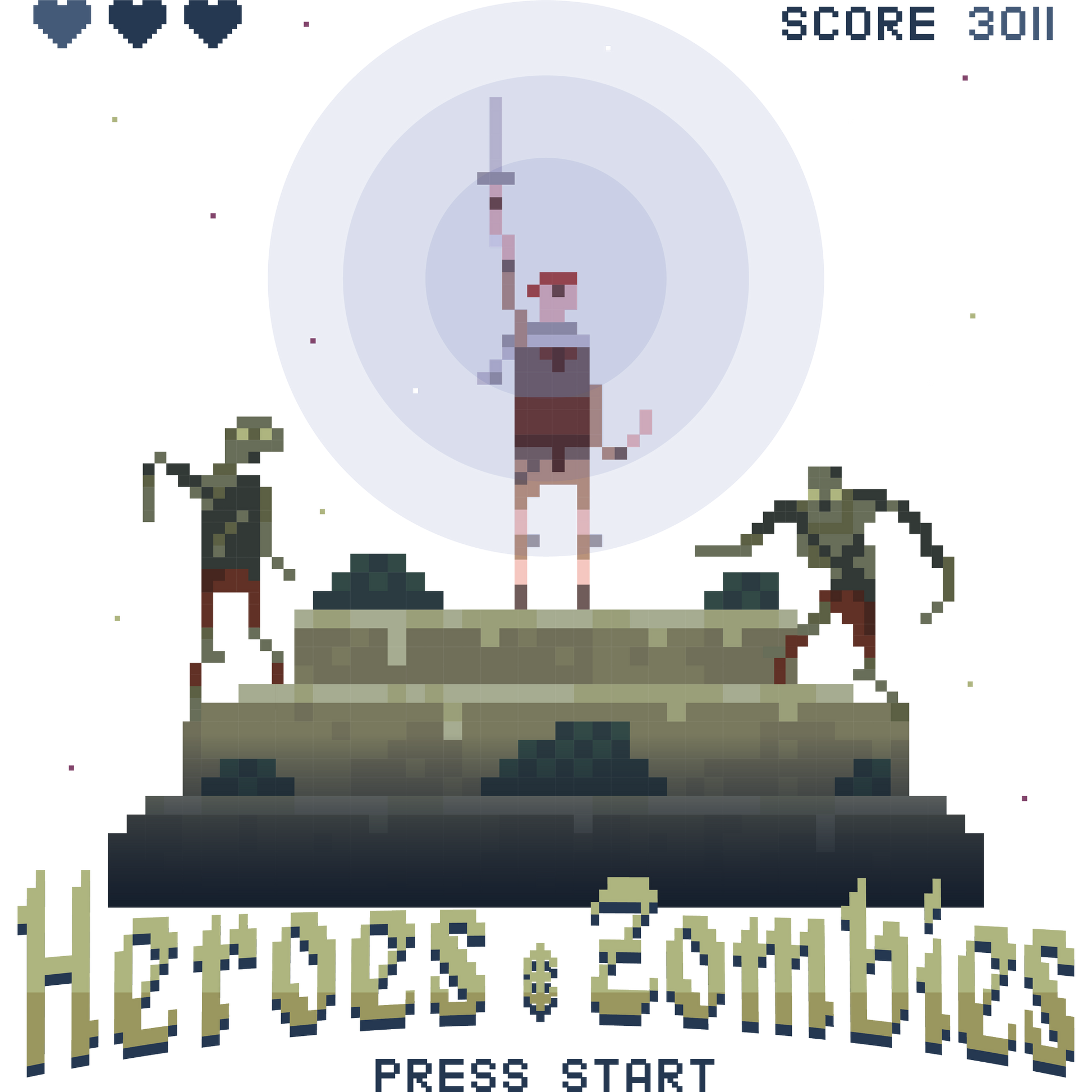 Heroes Zombies Retro Pixel Art Print