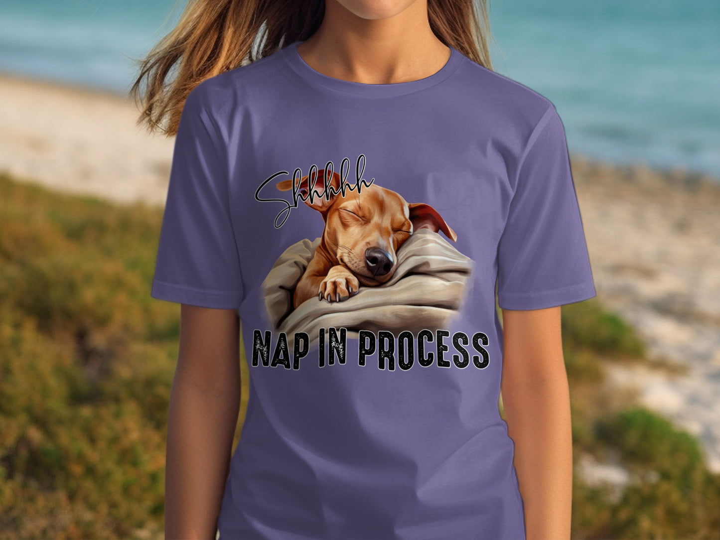 Shhhh Nap in Process Cute Sleeping Dog Graphic T-Shirt