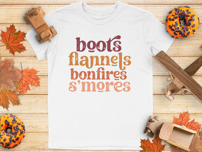 Boots Flannels Bonfires S'mores Graphic T-Shirt