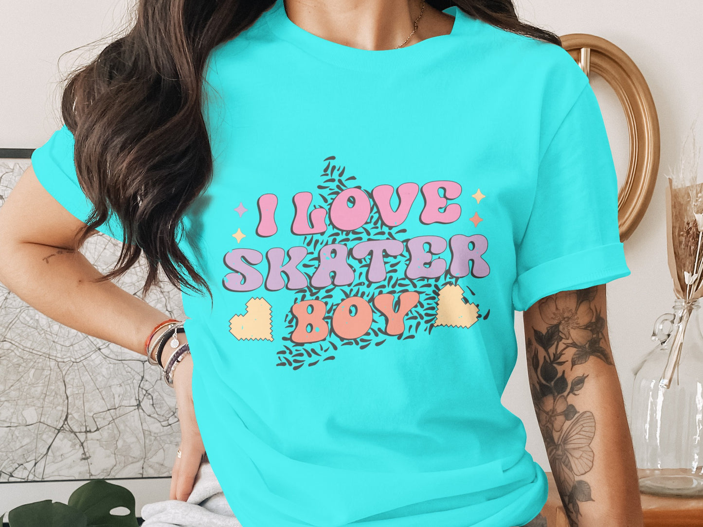 I Love Skater Boy Text Print Casual T-Shirt