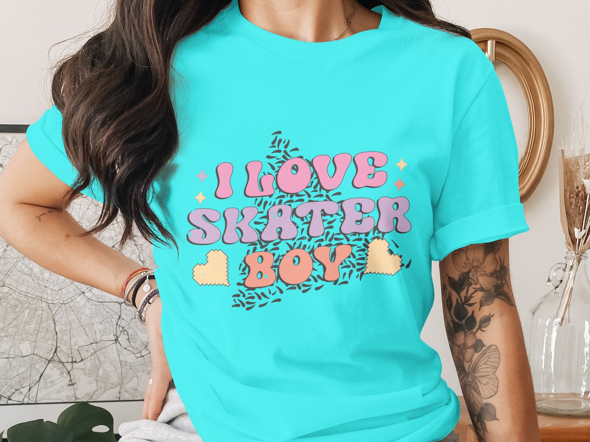 I Love Skater Boy Text Print Casual T-Shirt