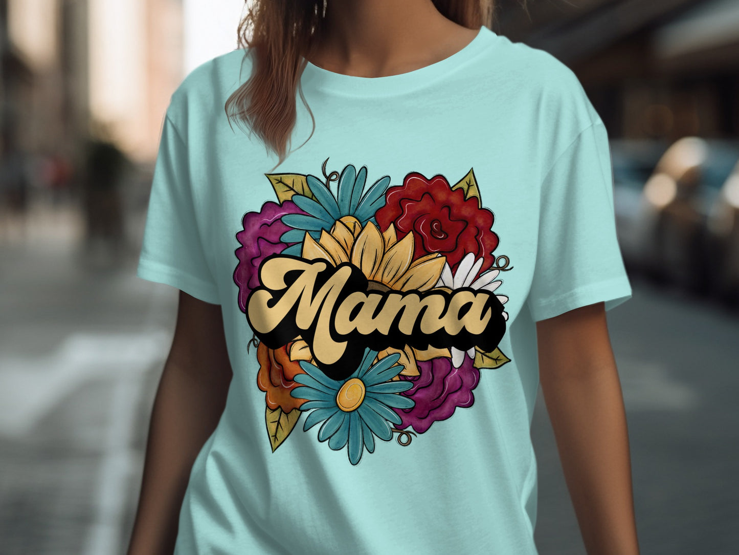Colorful Floral Mama Design on Light Blue product