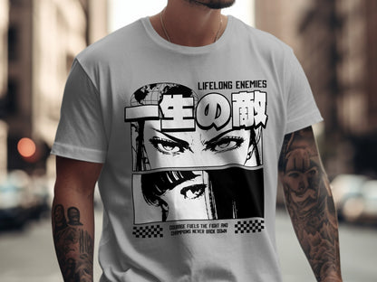 Lifelong Enemies Graphic Tee Shirt with Manga Style