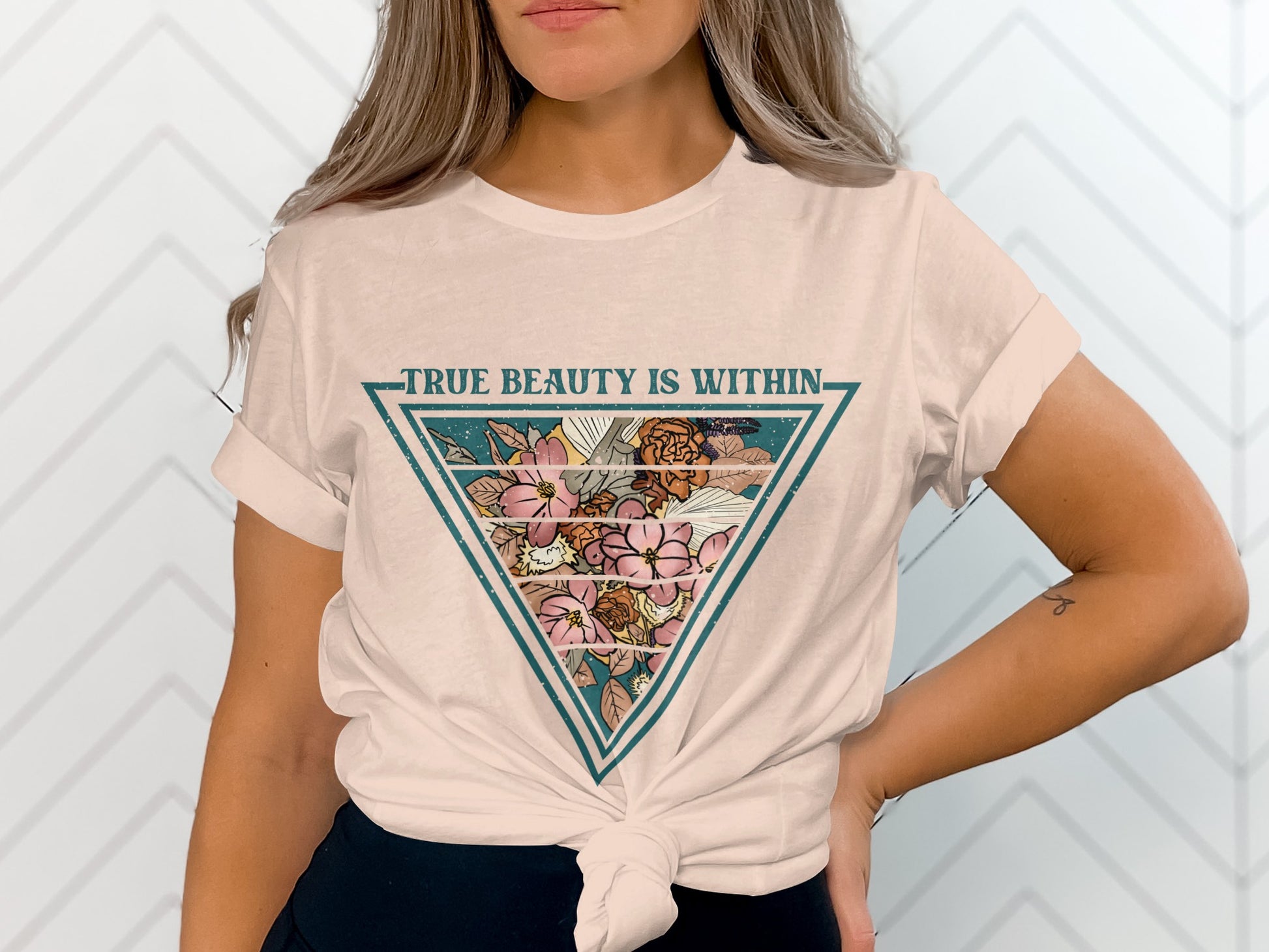 True Beauty Is Within Floral Design T-Shirt